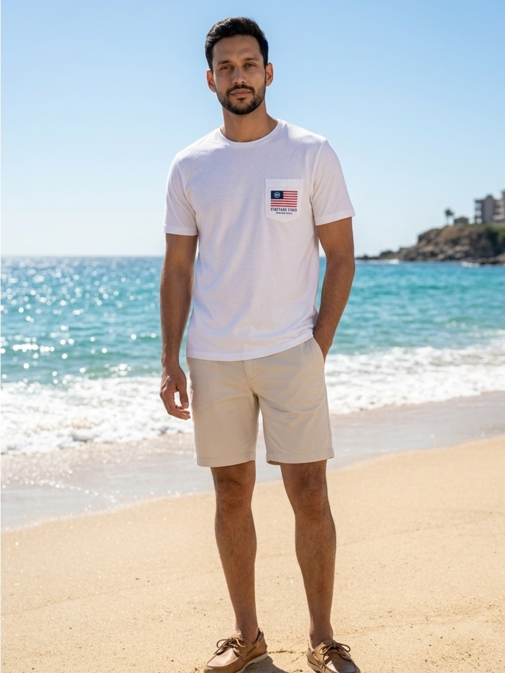 Vineyard Vines Mens Medium White USA Knockout SS Sleeve Pocket Tee T-Shirt $45
